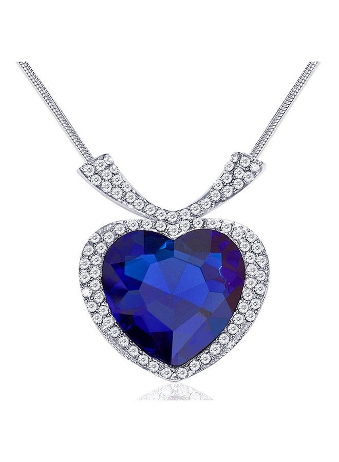Peora Heart Shaped Ocean Blue Crystal Pendant for Women Girls|Rakhi Rakshabandhan Gift for Sister Bhabhi, Gifts for Women - Image 1