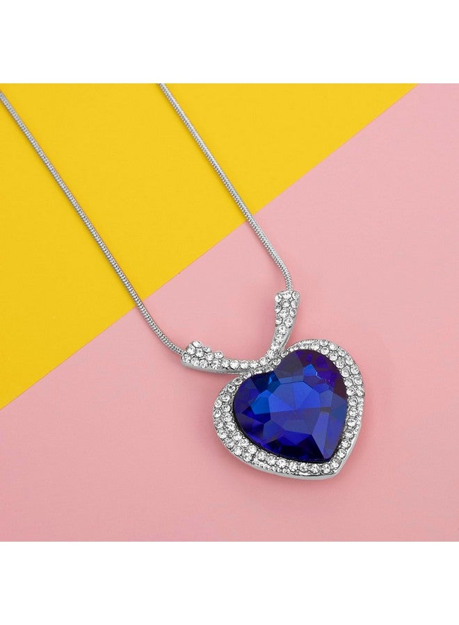 Peora Heart Shaped Ocean Blue Crystal Pendant for Women Girls|Rakhi Rakshabandhan Gift for Sister Bhabhi, Gifts for Women - Image 2