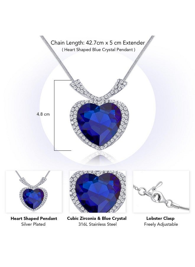 Peora Heart Shaped Ocean Blue Crystal Pendant for Women Girls|Rakhi Rakshabandhan Gift for Sister Bhabhi, Gifts for Women - Image 5