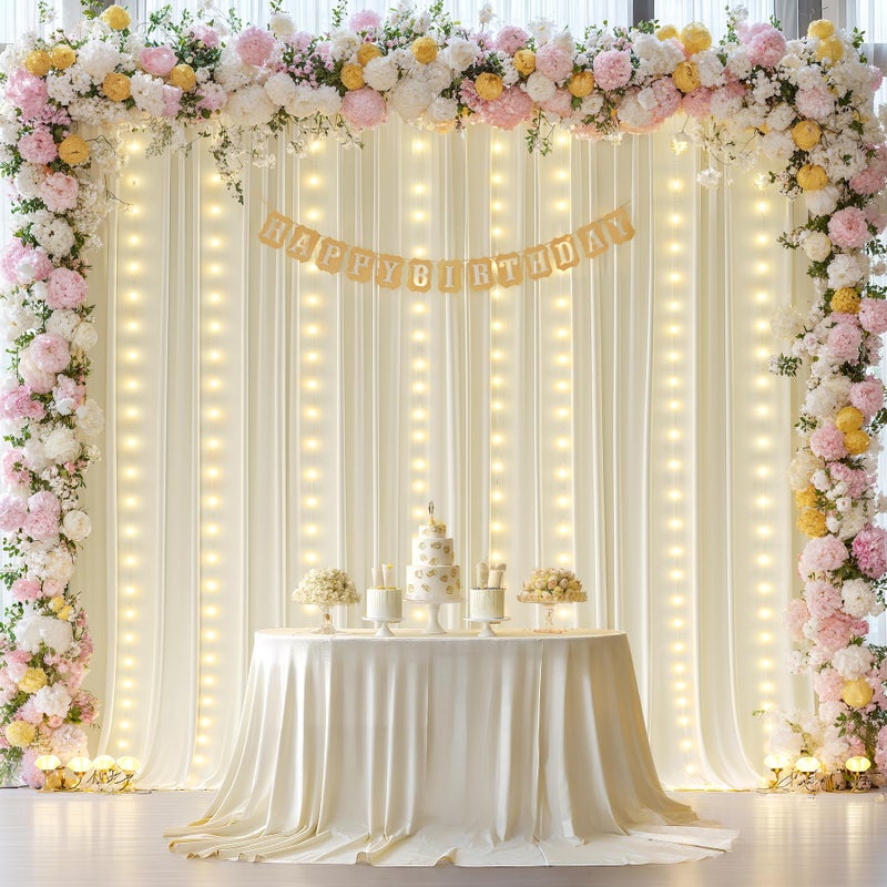 Shillance 10x10ft Beige Backdrop Curtains with Lights Wrinkle Free Fabric Backdrop Curtain for Wedding Birthday Party Baby Shower Photo Shoot Bridal Shower Home Party Background Decorations - Image 3
