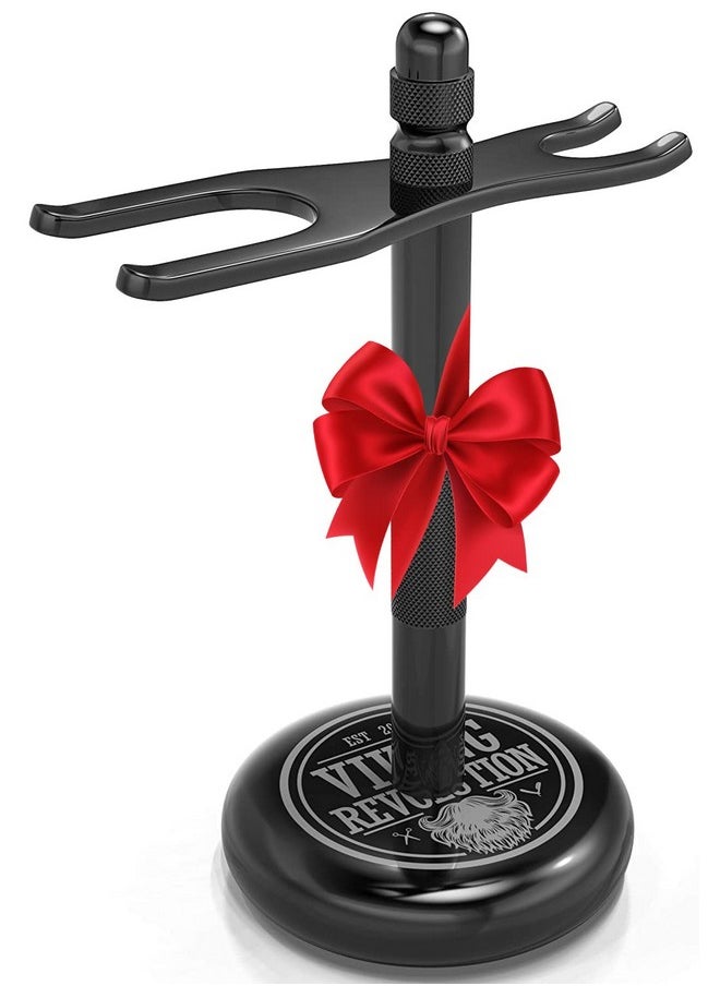 Viking Revolution Black Safety Razor Stand - Razor Holder And Shaving Brush Stand To Prolong The Life Of Your Razor - Weighted Bottom For Extra Stability 