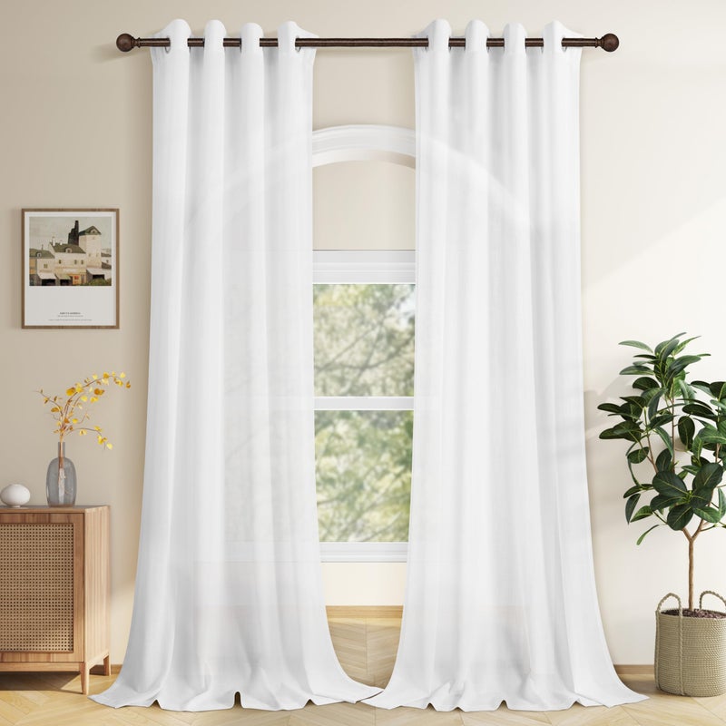 Aersas White Sheer Linen Curtain 108 Inches Long 2 Panels for Ceiling Living Room Drapes Grommet Aesthetic Boho Modern Farmhouse Cotton Curtains 108 Inch Length for Large Window Bedroom Sliding Door 9FT - Image 1