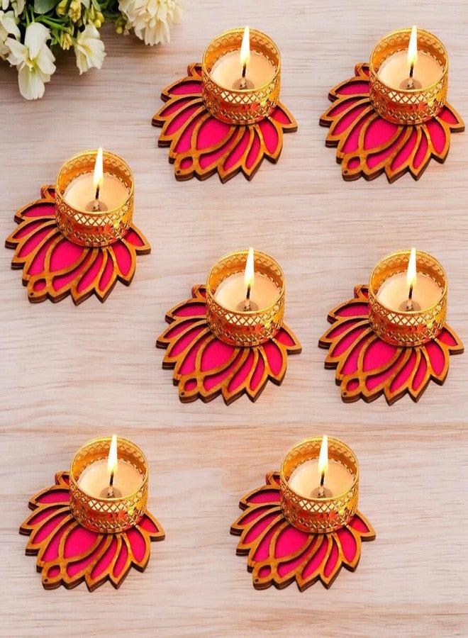 ARINJAY Decorative Lotus Candle Holder Stand for Tealight Diyas | Elegant Indoor & Outdoor Decoration for Temple, Mandir, Diwali, Ganesh Chaturthi, Laxmi Puja | Unique Gift Idea (Pack of 7) - Image 1