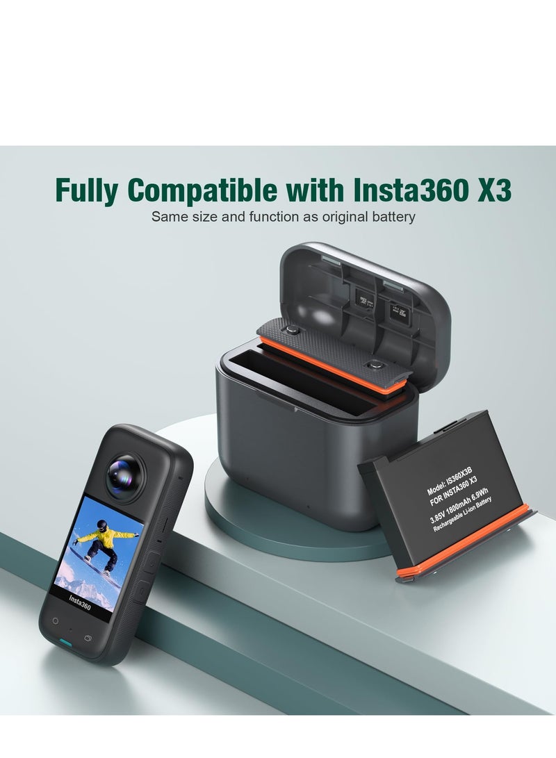 SOLARAE عبوتان بديلتان لبطارية إنستا 360 x3 سعة 1800mAh وشاحن سريع مزدوج USB متوافق مع كاميرا إنستا360 X3 عالية السعة (متوافق تمامًا مع الأصلي) - Image 3