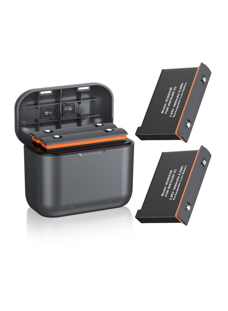 SOLARAE عبوتان بديلتان لبطارية إنستا 360 x3 سعة 1800mAh وشاحن سريع مزدوج USB متوافق مع كاميرا إنستا360 X3 عالية السعة (متوافق تمامًا مع الأصلي) - Image 1