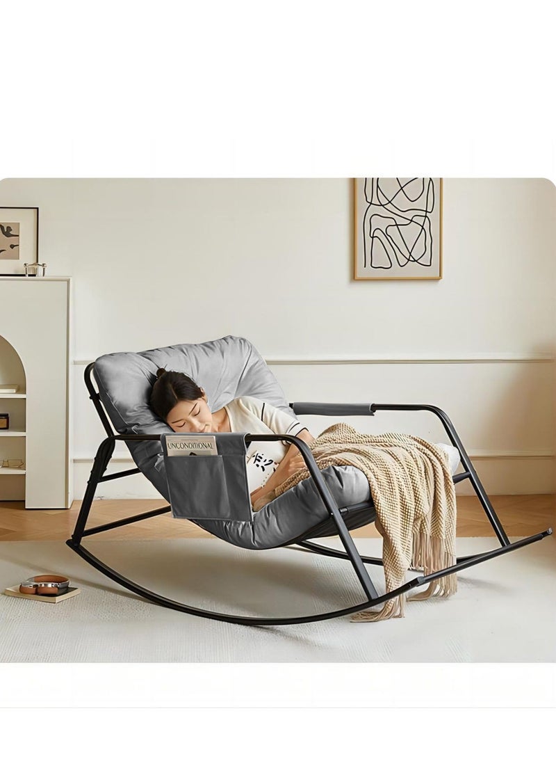 Cool Baby Style COOLBABY Oversized Rocking Chair Casual Side Armchair Comfortable Lunch Break Chair Thick Technical Cloth Cushion Steel Legs Suitable for Living Room Bedroom and Balcony Grey  - Image 1