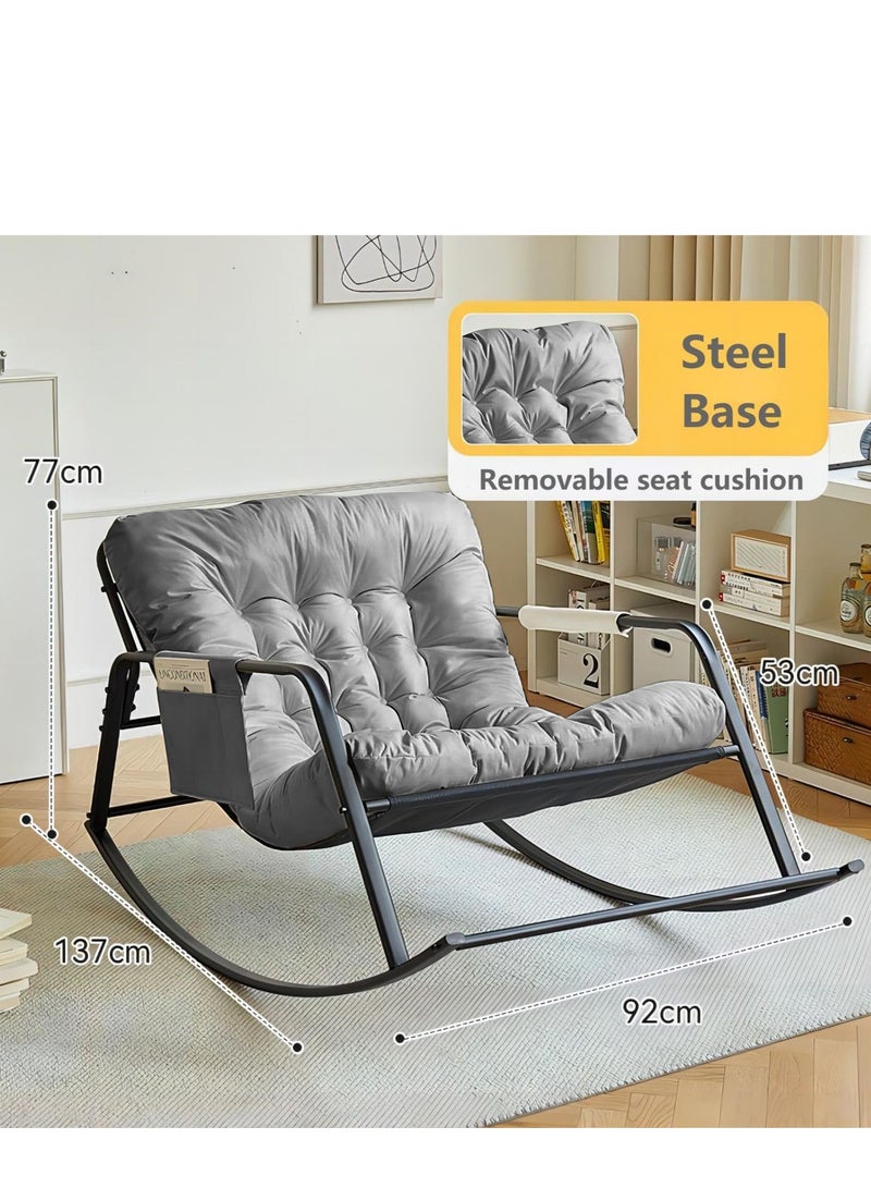 Cool Baby Style COOLBABY Oversized Rocking Chair Casual Side Armchair Comfortable Lunch Break Chair Thick Technical Cloth Cushion Steel Legs Suitable for Living Room Bedroom and Balcony Grey  - Image 2
