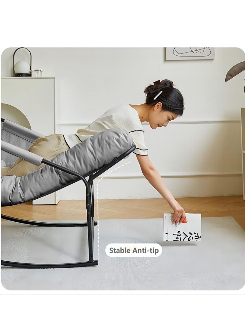 Cool Baby Style COOLBABY Oversized Rocking Chair Casual Side Armchair Comfortable Lunch Break Chair Thick Technical Cloth Cushion Steel Legs Suitable for Living Room Bedroom and Balcony Grey  - Image 3