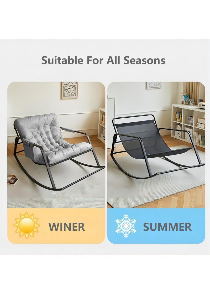 Cool Baby Style COOLBABY Oversized Rocking Chair Casual Side Armchair Comfortable Lunch Break Chair Thick Technical Cloth Cushion Steel Legs Suitable for Living Room Bedroom and Balcony Grey  - Image 4