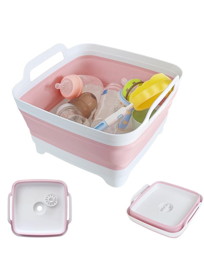 Collapsible Wash Basin for Baby Bottles - 2.4 Gallons Portable Wash Bin for RV Camping Sink, Space-Saving Dish Tub (Pink) - Image 2