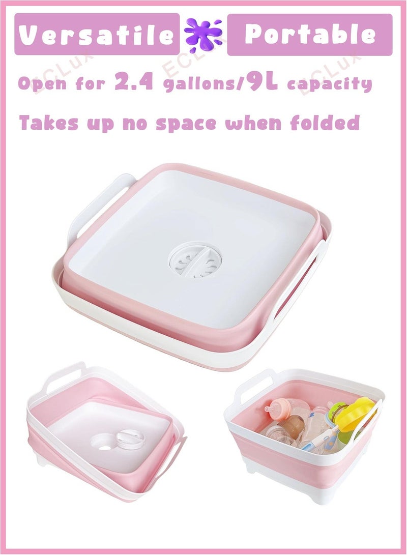 Collapsible Wash Basin for Baby Bottles - 2.4 Gallons Portable Wash Bin for RV Camping Sink, Space-Saving Dish Tub (Pink) - Image 1