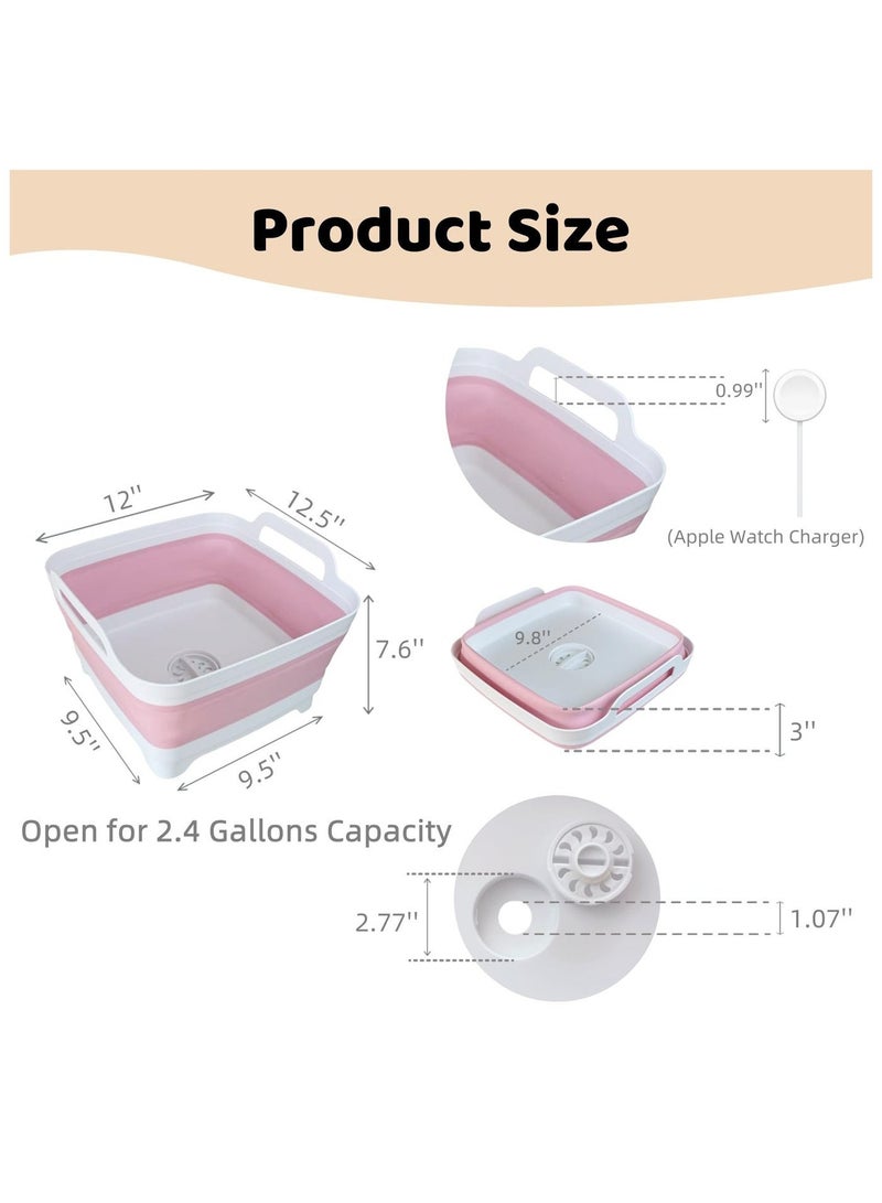 Collapsible Wash Basin for Baby Bottles - 2.4 Gallons Portable Wash Bin for RV Camping Sink, Space-Saving Dish Tub (Pink) - Image 4