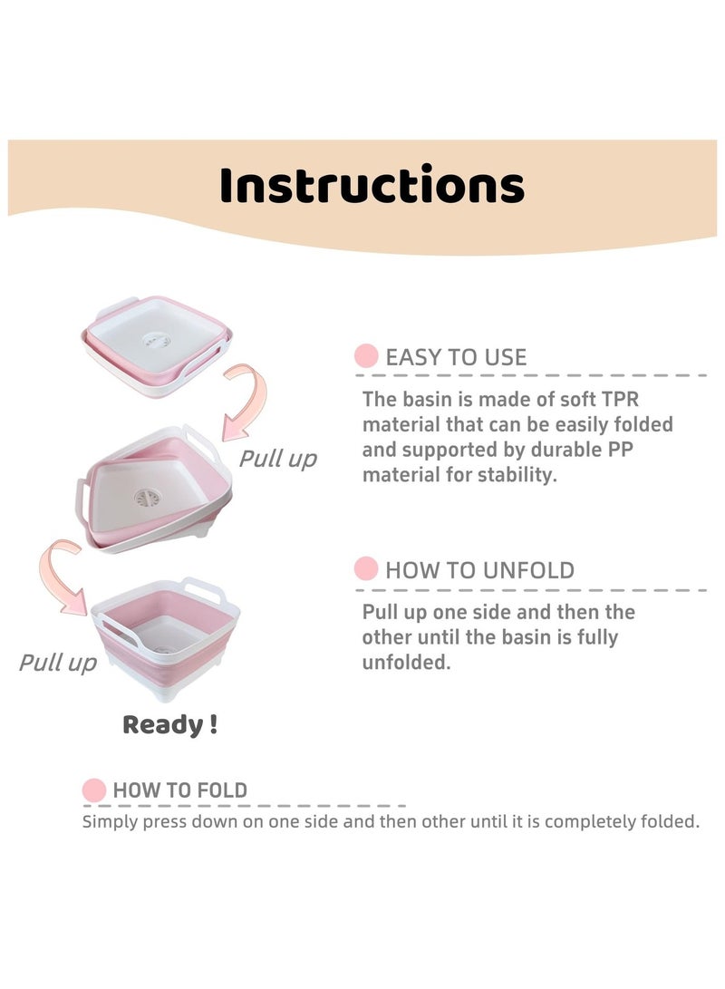 Collapsible Wash Basin for Baby Bottles - 2.4 Gallons Portable Wash Bin for RV Camping Sink, Space-Saving Dish Tub (Pink) - Image 5