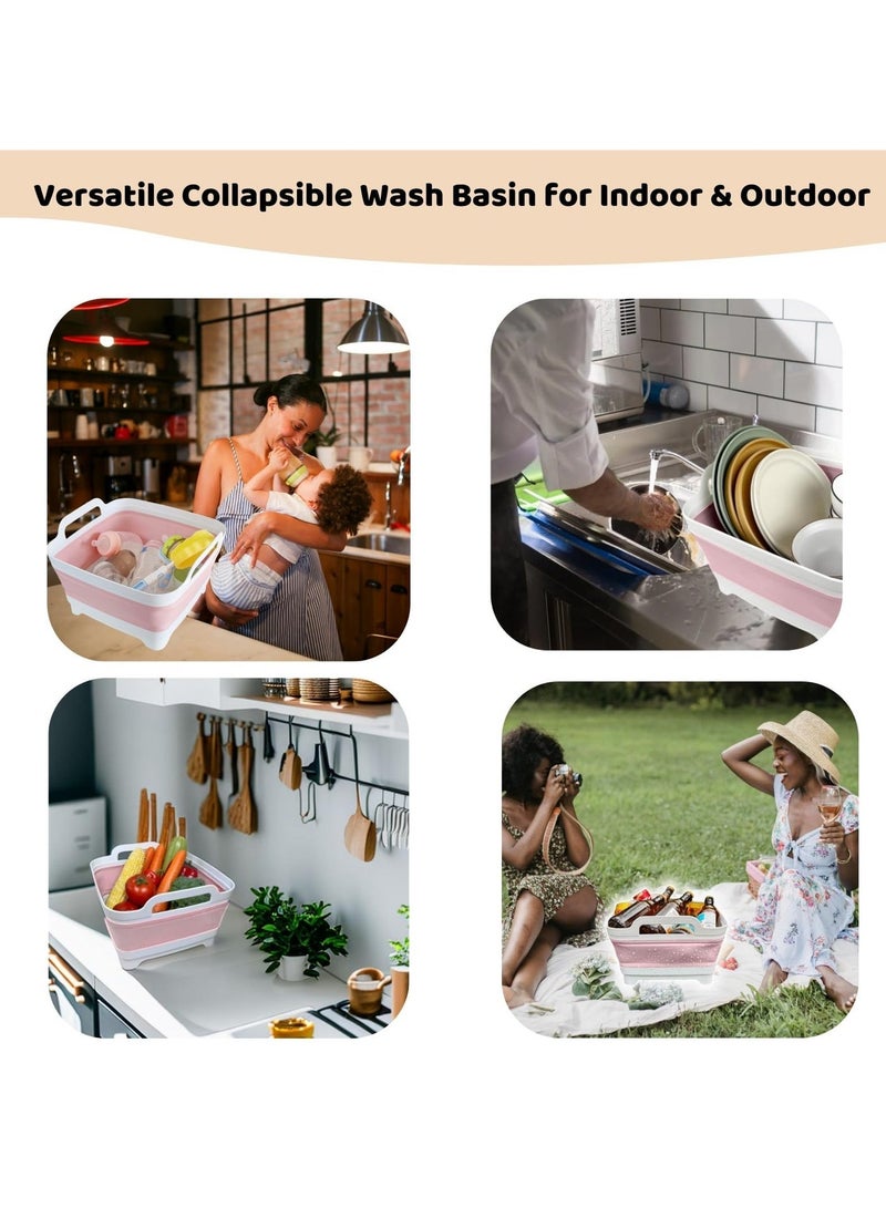 Collapsible Wash Basin for Baby Bottles - 2.4 Gallons Portable Wash Bin for RV Camping Sink, Space-Saving Dish Tub (Pink) - Image 3