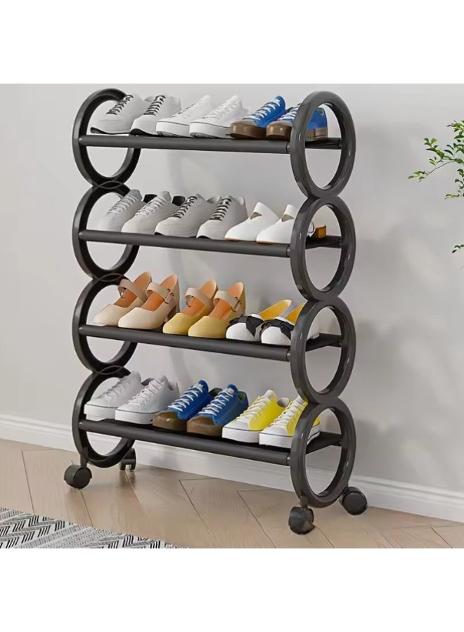 LINGWEI 4-Tier Shoe Rack Organizer with Wheels Space-Saving Shoe Storage - Image 1