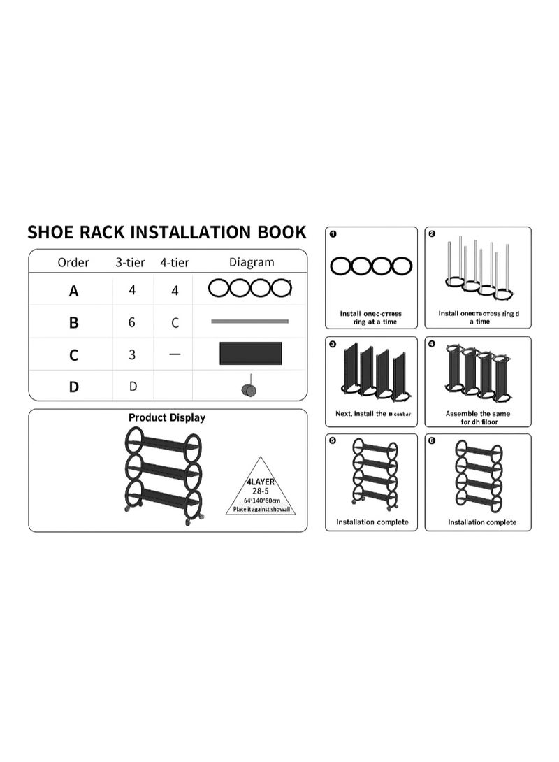 LINGWEI 4-Tier Shoe Rack Organizer with Wheels Space-Saving Shoe Storage - Image 3