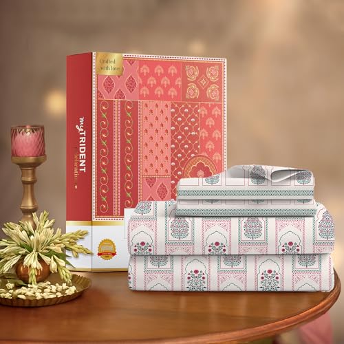 MYTRIDENT Celebration Bedsheet Gifting Collection Double Size - Mehira Pink - Image 1