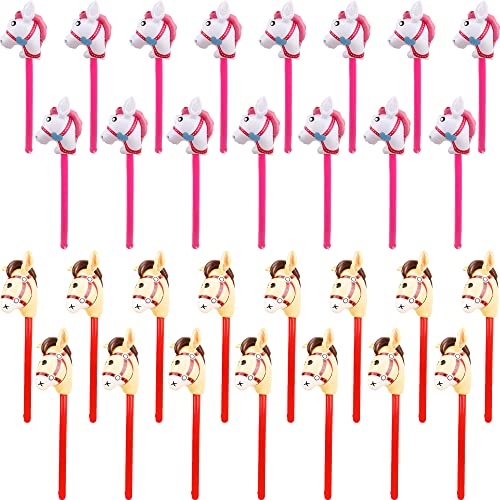 Haconba 30 Pcs Inflatable Horse Stick Blow up Horsehead Stick Inflatable Cowboy Cowgirl Pony Stick Horse Stick Balloons for Birthday Christmas Pool Cowboy Theme Party Decoration Color set 2 - Image 1