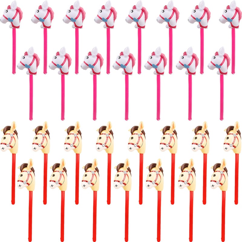 Haconba 30 Pcs Inflatable Horse Stick Blow up Horsehead Stick Inflatable Cowboy Cowgirl Pony Stick Horse Stick Balloons for Birthday Christmas Pool Cowboy Theme Party Decoration Color set 2 - Image 3