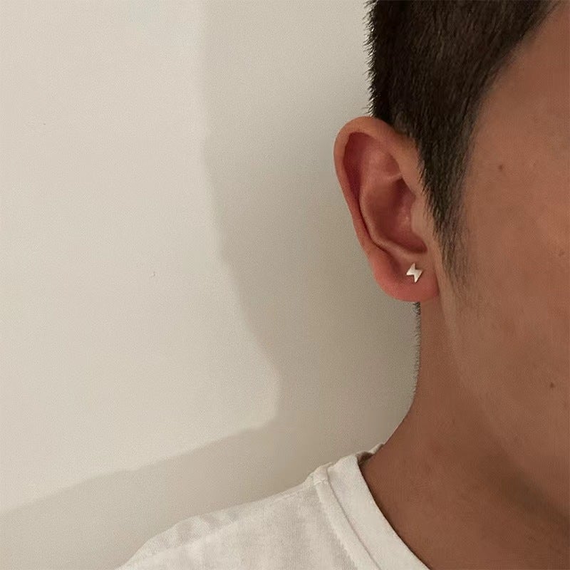 High-End Trendy Mens Earrings c164 Lightning Silver 