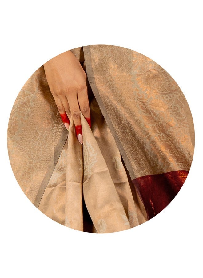 Subham Women's Silk Cotton Banarasi Soft Saree with Blouse Piece | Jacquard Design Kanjivaram Sarees | Golden Zari (46016 - Beige, Maroon, Copper) - Image 5