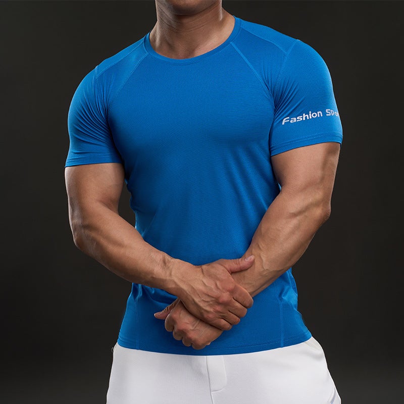Summer Thin Short Sleeve Ice Silk T-Shirt Men'S Muscle Style Stretch Quick-Drying Sports T-Shirt Men - Image 1
