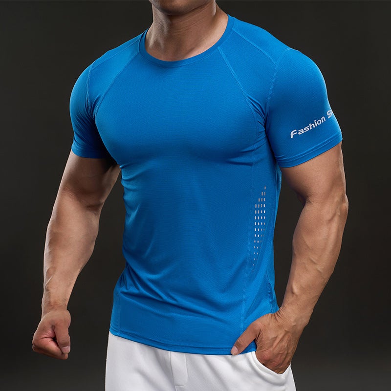 Summer Thin Short Sleeve Ice Silk T-Shirt Men'S Muscle Style Stretch Quick-Drying Sports T-Shirt Men - Image 5