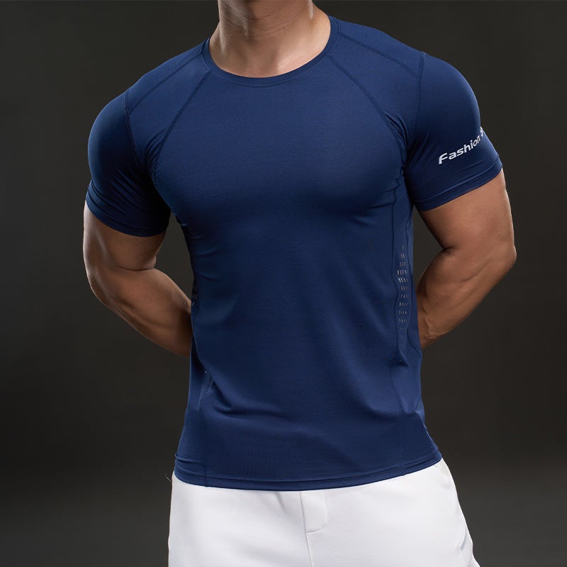 Summer Thin Short Sleeve Ice Silk T-Shirt Men'S Muscle Style Stretch Quick-Drying Sports T-Shirt Men - Image 4