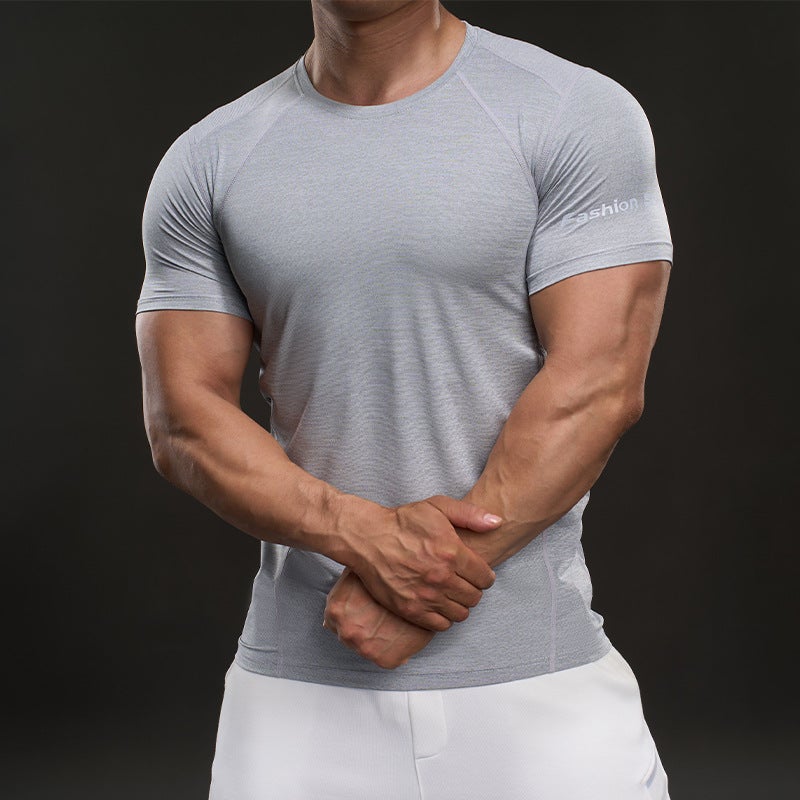 Summer Thin Short Sleeve Ice Silk T-Shirt Men'S Muscle Style Stretch Quick-Drying Sports T-Shirt Men - Image 3