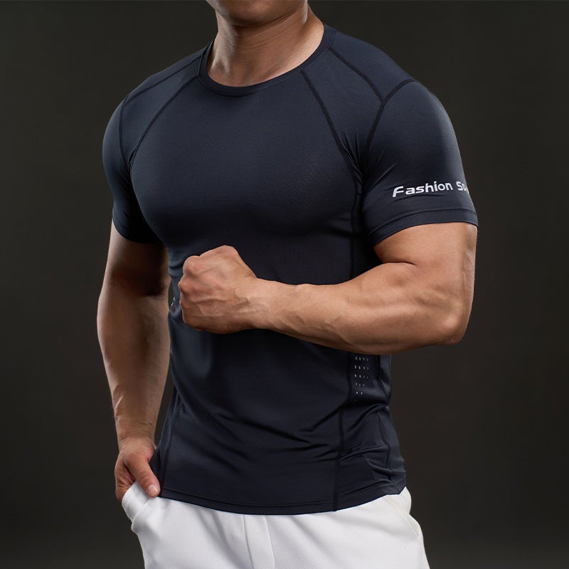 Summer Thin Short Sleeve Ice Silk T-Shirt Men'S Muscle Style Stretch Quick-Drying Sports T-Shirt Men - Image 2