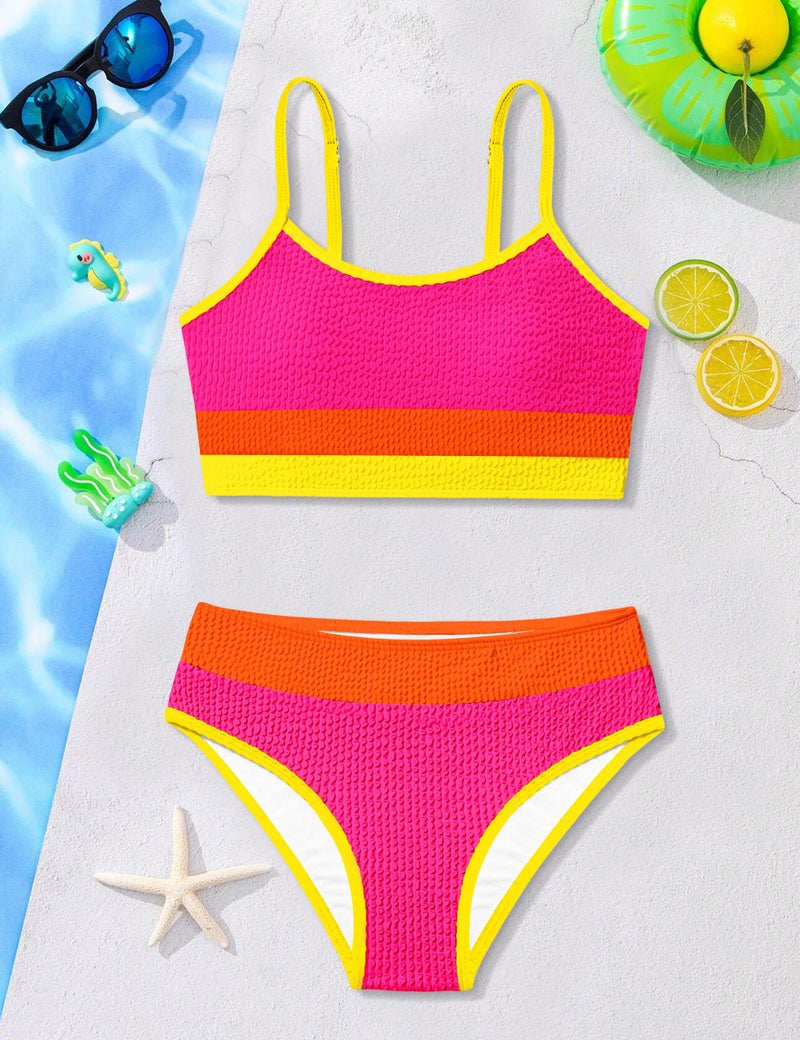 TALLWH Bathing Suits for Teen Girls Casual Color-Block Adjustable Straps Bikini Sets Girls Swimsuits Size 10-12 - Image 4