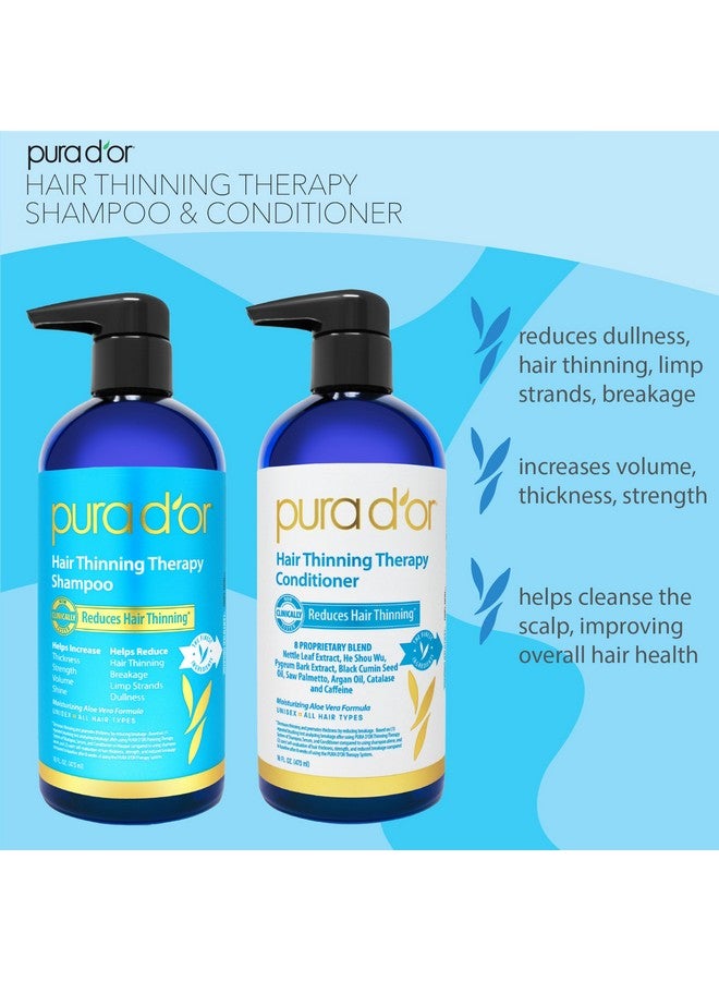 PURA D'OR Hair Thinning Therapy Biotin Shampoo and Conditioner Set, CLINICALLY TESTED Effective Results, DHT Blocker Hair Thickening Products For Women & Men, Natural Routine, Color Safe, 16oz x2 - Image 2