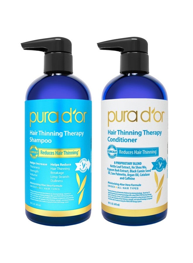PURA D'OR Hair Thinning Therapy Biotin Shampoo and Conditioner Set, CLINICALLY TESTED Effective Results, DHT Blocker Hair Thickening Products For Women & Men, Natural Routine, Color Safe, 16oz x2 - Image 1