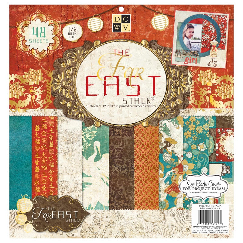 DCWV Premium Cardstock Paper 12x12, 48 Sheets of Scrapbook Paper for Crafts and Card Making, Single Sided Heavy Duty Cardstock with Glitter Accents - Far East - Image 4