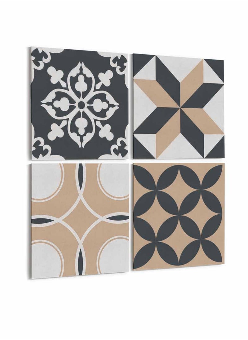 LOWHA Set Of 4 Framed Square Canvas Wall Arts Stretched Over Wooden Frame, Vintage Decorative Painting, For Home, Living Room, Office Decor  - Image 4