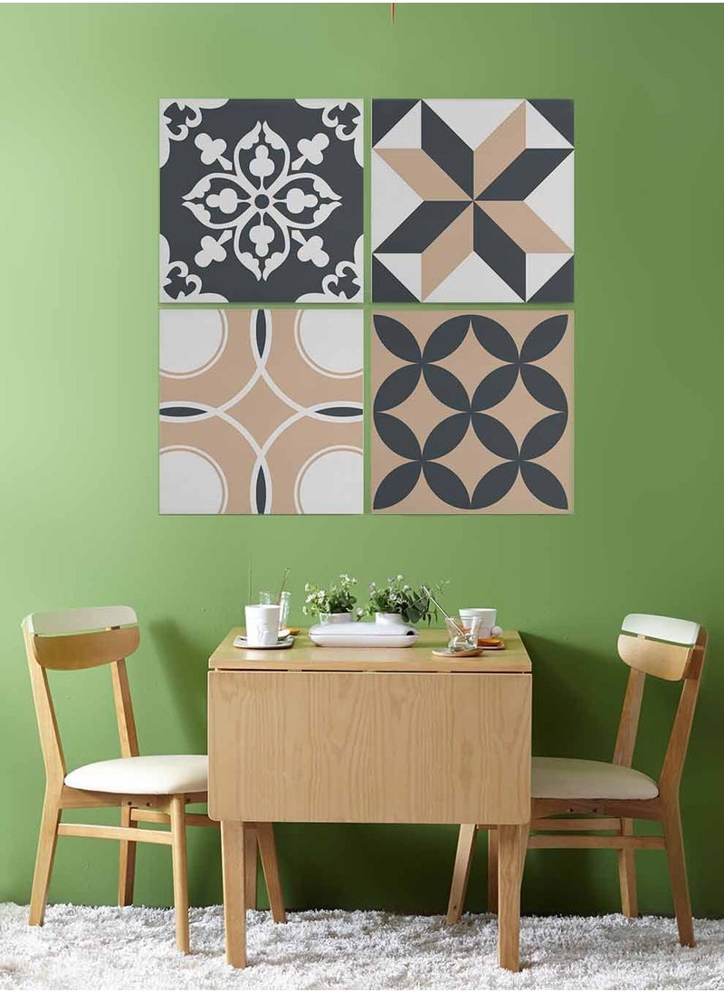 LOWHA Set Of 4 Framed Square Canvas Wall Arts Stretched Over Wooden Frame, Vintage Decorative Painting, For Home, Living Room, Office Decor  - Image 3