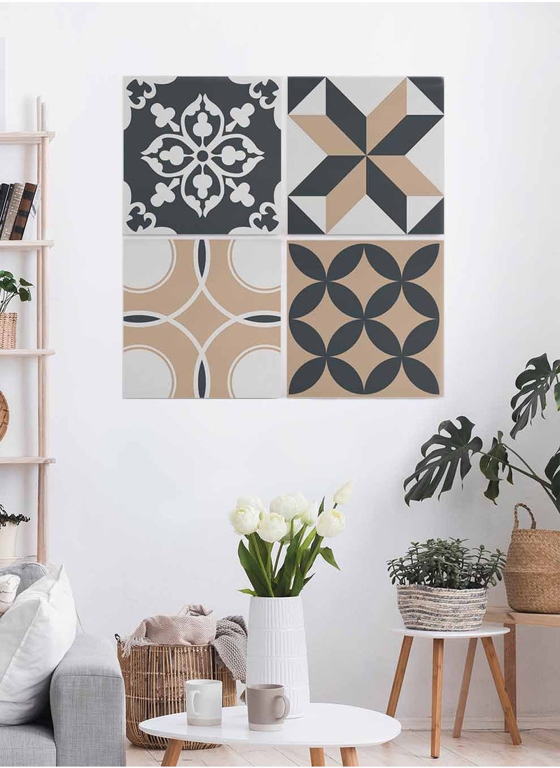 LOWHA Set Of 4 Framed Square Canvas Wall Arts Stretched Over Wooden Frame, Vintage Decorative Painting, For Home, Living Room, Office Decor  - Image 2