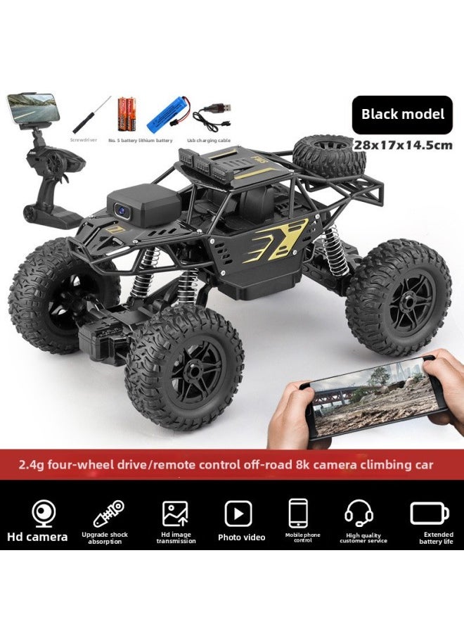 Alloy Remote Control Car High-speed Four-wheel Drive Racing Car Drift Climbing Big Foot Off-road Vehicle Boy Electric Children's Toy Car-Color:Alloy Black Six-wheel 8k High-definition Camera/dual Control/5g-Scale:Dual Battery Life 90 Minutes + Free Remote Control Battery + Charging Cable  - Image 4