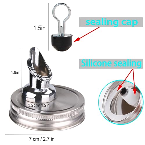 ziHenryDa Free Flow Spout for Mason Jar,for spout regular mouth size Mason Jar 70mm lid, 2 Pack (Zinc alloy) jars not included - Image 2