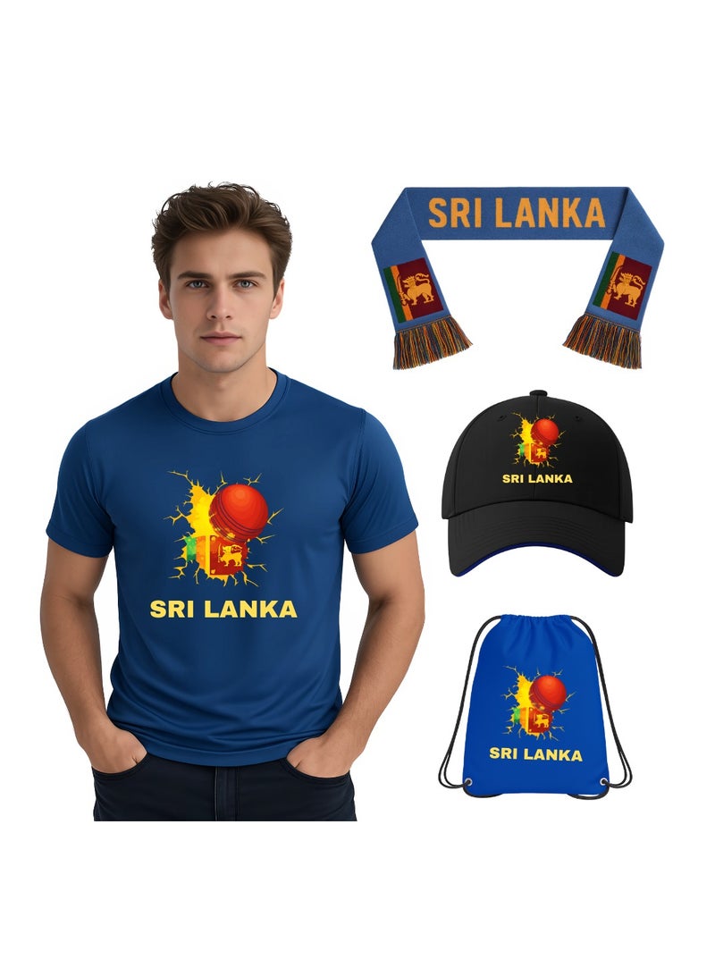 PRINTSHOP4ME Sri Lanka Sports Men's Combo Set – Dry Fit T-Shirt,Drawstring Bag,Cap And Scarf – Lightweight And Comfortable For Sports Events,Outdoor Activities And Everyday Use - Image 1