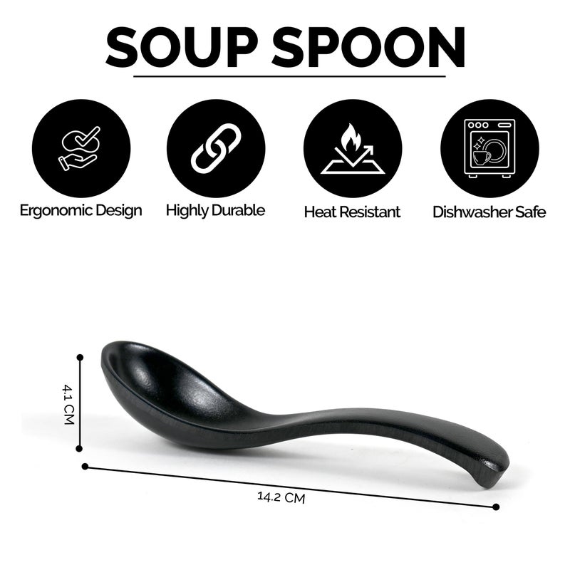 POOJARIYA Brand Melamine 18 pcs Black Dinner Set 6 Plates with 6 Bowls and 2 Dip Bowl, 2 Salad Bowl, 2 Chutney Bowl & 2 Spoon for Home & Restaurant, Dinner Set for Snacks and gifiting Purpose - Image 4