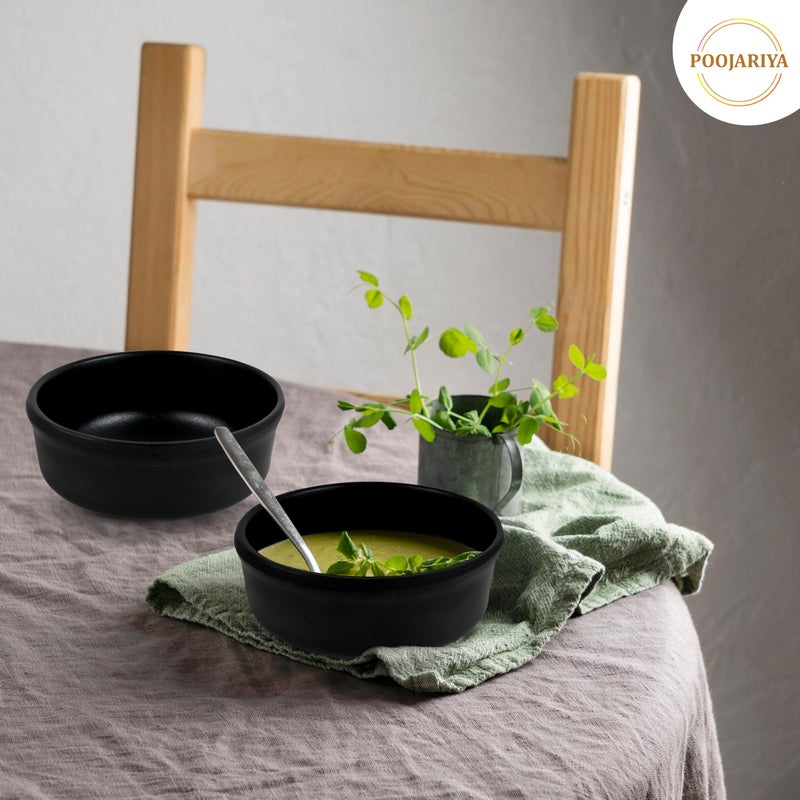 POOJARIYA Brand Melamine 18 pcs Black Dinner Set 6 Plates with 6 Bowls and 2 Dip Bowl, 2 Salad Bowl, 2 Chutney Bowl & 2 Spoon for Home & Restaurant, Dinner Set for Snacks and gifiting Purpose - Image 3