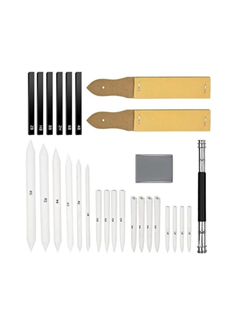Generic - Colexy 28 Pieces Mixing Paper Wiper Set, Blending Stumps Set with Drawing Carbon Pencil Sandpaper Erasers Extension Tool, Stump Set Tortillions for Sketching Drawing Artist Student - Image 1