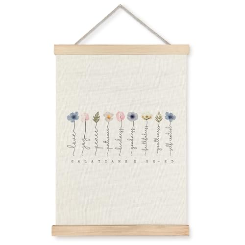 Supwhd Fruit of the Spirit Wall Art with Wooden Poster Hanger Boho Floral Christian Bible Verses Posters Wall Art Decor Christian Wall Decor Home Decor Room Decor 12x16 - Image 1