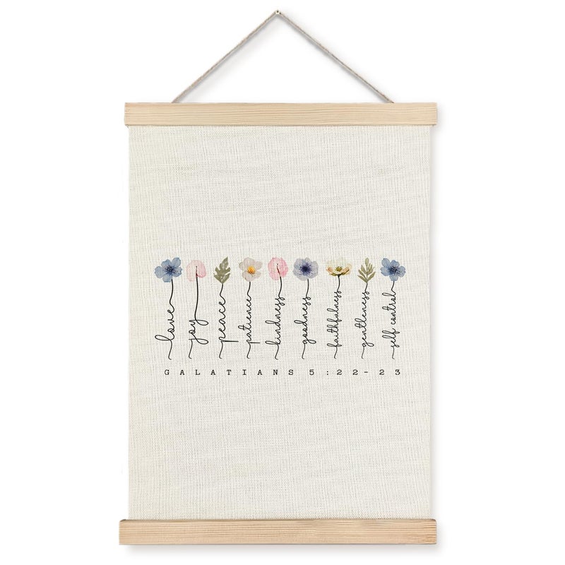 Supwhd Fruit of the Spirit Wall Art with Wooden Poster Hanger Boho Floral Christian Bible Verses Posters Wall Art Decor Christian Wall Decor Home Decor Room Decor 12x16 - Image 2