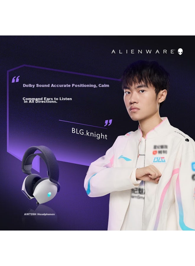 Alienware Aw725h Bluetooth Wireless Gaming Headset, Blg-style Over-ear Headphones With Microphone, Tri-mode Connection, Smart Noise Cancellation, Long Battery Life, Dolby Atmos, Peripheral Device, White - Image 1