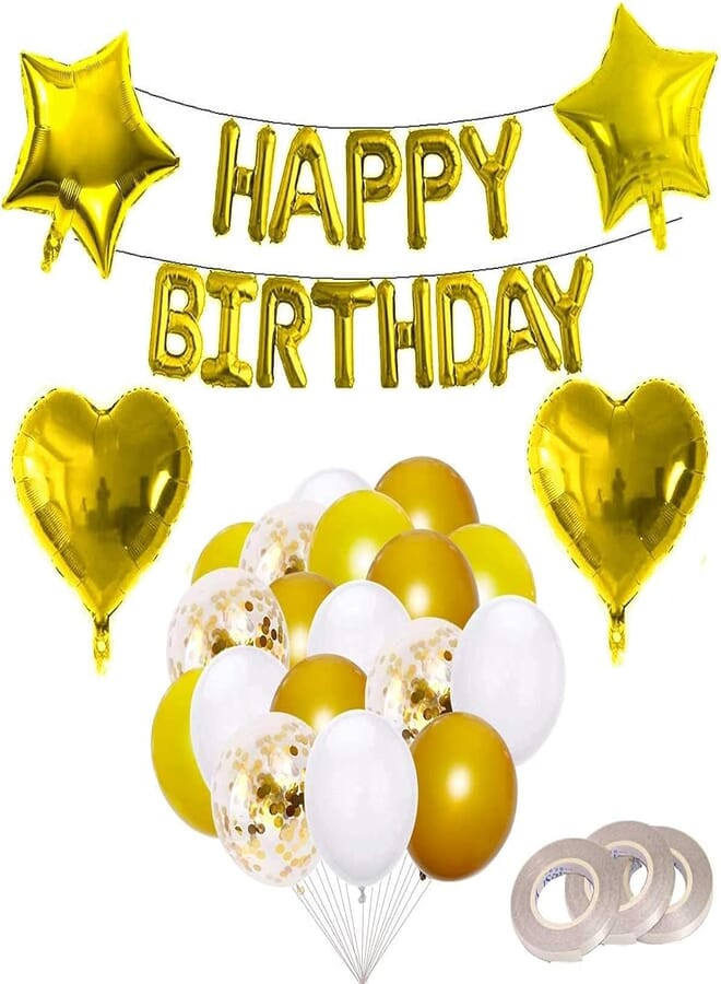 Secret Gold Birthday Decorations, Happy Birthday Balloon Banner, Gold Party Decorations, Happy Birthday Foil Balloons, Heart Star Foil Confetti Balloons