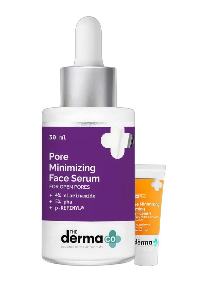 The Derma Co Pore Minimizing Skincare Combo – Face Serum 30ml & Priming Sunscreen SPF 50 PA+++ 50g with 4% Niacinamide for Reduced Pores, Oil Control, Smooth, Matte & Even-Toned Skin, Combo (Set of 2) - Image 1