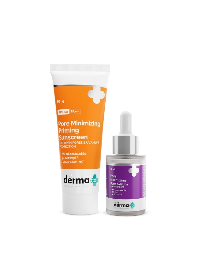 The Derma Co Pore Minimizing Skincare Combo – Face Serum 30ml & Priming Sunscreen SPF 50 PA+++ 50g with 4% Niacinamide for Reduced Pores, Oil Control, Smooth, Matte & Even-Toned Skin, Combo (Set of 2) - Image 4