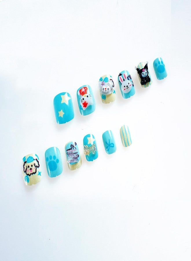 CherryBox Beautiful and Cute 3D Cartoons Nails Set of 12 pieces for Kids and Adults Cartoon Kawaii Resin Art Cartoon Design (Multicolour, 3) - Image 4